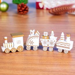 Christmas Train Painted Wood Christmas Decoration For Home With Santa Xmas Kid Toys Gift Ornament Navidad New Year Gift