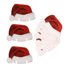 DHL 10Pcs/lot Christmas Decorations For Home Table Place Cards Christmas Santa Hat Wine Glass Decoration New Year Party Supplies LX3870