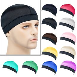 dome wave cap silk bonnet Satin elastic Breathable turban hat Hair Headwear bonnets hats for fedoras beanie for adult 10pcs