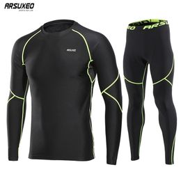 ARSUXEO Men Winter Running Set Sport suits Tracksuit Fleece Long Sleeve Sportswear Compression Shirts Pants Gym Clothing U81kk 201116