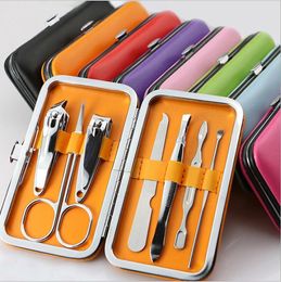 Nail Clipper Suit Scissors Tweezer Knife Ear Pick Set Stainless Steel Nail Care Tool Utility Manicure 7pcs Colourful Sets LSK1956