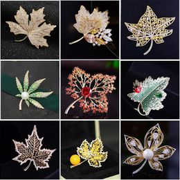 Pins, Brooches 2022 Trendy Gold Plating Cubic Zircon Plant Muiltcolor Broochpin Corsage For Women Accessories Leaves Pin