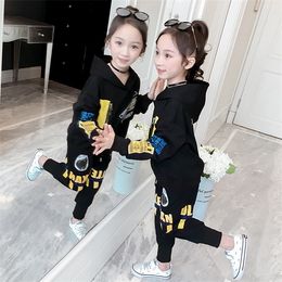 Kids Girls Spring/Autumn Latest Sports Hip Hop Black Christmas Two Piece Set Baby Girl Clothes 8 10 12YX1019