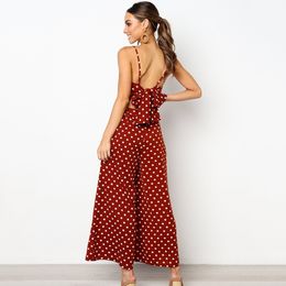 Bohemian Women Rompers summer dot strap overalls holiday hollow out bandage casual wide leg jumpsuits loose beach long playsuits T200509