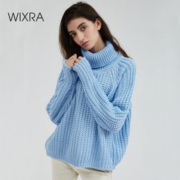 Wixra Women Turtleneck Chunky Oversized Sweater Full Sleeve Women Knit Sweaters Solid Pullover And Jumper Autumn Winter LJ200815