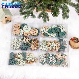 24pcs/bag Wooden Christmas Gift Box Decorations for Home Snowflake Ornaments Decoration Xmas Trees Party Favors Navidad Decor Y201020