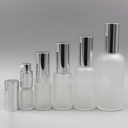 Frosted Glass Lotion Bottle Travel Pump Bottles Cosmetic Cream Container Dispenser Bottle For Lotion Liquid Essential Oil