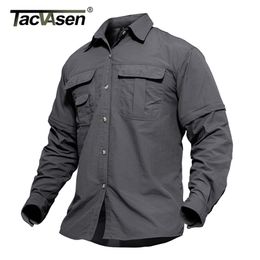 TACVASEN Men's Military Clothing Lightweight Army Shirt Quick Dry Tactical Summer Removable Long Sleeve Work Hunt s 220309