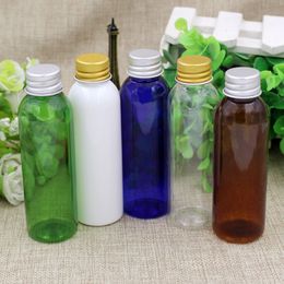 100pcs/lot 60ml white clear blue Plastic Bottles 60ML PET Empty With Aluminium Screw Cap Lotion Cream Vials Containers