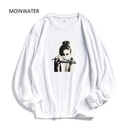 MOINWATER New Women Fashion Long Sleeve T shirts Female Cotton White Tees&Tops Lady High Street Casual Black Tshirt MLT1904 201125