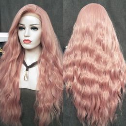 Free Part Pastel Pink Long Loose Wave Synthetic Lace Front Wig for Black Women Natural Soft Long Cosplay Wig