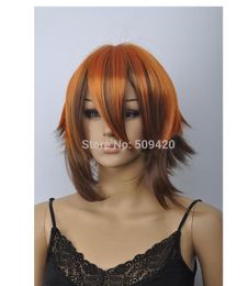 cos orange brown mix short straight cosplay full wig woman