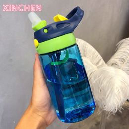 New hot Fashion 480 ml Cute Baby Water Cup Leak Proof Bottle with Straw Lid Children School Outdoor Drinking Bottle Training Cup 201204