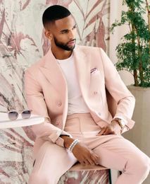 Handsome Light Pink Mens Suits Wedding Tuxedos Peaked Lapel Slim Fit Costume Homme Groom Formal Wear Suit Terno Masculino Prom Groom Custom Made 2 Pieces Blazer