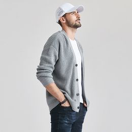 Huncher Mens Knitted Cardigan Men Autumn Winter Sweater Oversized Korean Fashion Solid Cardigans White Sweaters For Men 201120