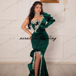 Vestidos De Novia Evening Dress Long Split 2021 Velvet One Shoulder Long Sleeves Middle East Prom Party Gowns Formal Wear