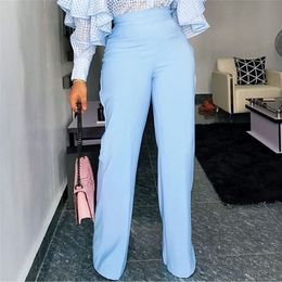 Women Pants Wide Leg Trousers High Waist Office Lady with Zipper Elegant Classy Female Autumn All Match Bottoms African Fashion 201106