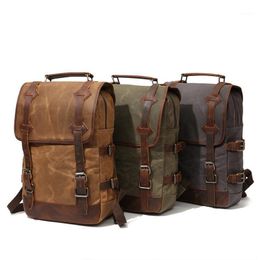 Backpack YUPINXUAN Large Capacity Canvas Leather Backpacks Teenagers Waterproof School Daypacks Big Wearproof Rucksacks Vintage1