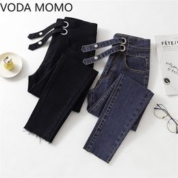 Vintage Mom Fit High Waist Jeans Elastic Femme Women Washed Black Denim Skinny Jeans woman Classic Pencil Pant Plus size LJ201013