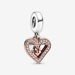 100% 925 Sterling Silver Sparkling Freehand Heart Dangle Charms Fit Original European Charm Bracelet Fashion Women Wedding Engagement Jewelry Accessories