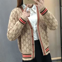 Autumn Winter Women Sweater with Buttons Long Sleeve Stripedknitted Cardigan Ladies Arrival Oversize Luxury Warm Sweaters 201030