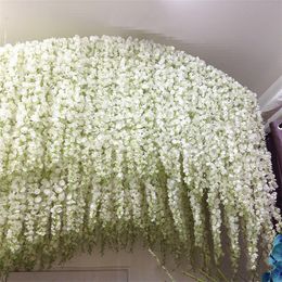 10Pcs Artificial Wisteria Flower rattan 120cm white Hydrangea vine Wedding party Decoration window ceiling decor fake flowers Y200104