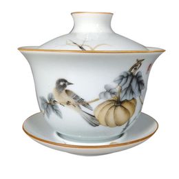 Vintage Bird Gaiwan Ceramics Rose Flower Tea Cover Bowl Retro Garden Sancai bowl
