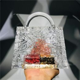 Transparente Ice Crack Acryl-Handtaschen, kristallklare Acryl-Clutch-Taschen, heiße Designer-Eimertasche, transparente Abendessentaschen mit Acrylkette