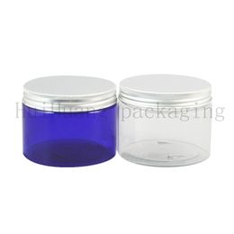 12pc 350g clear empty round cosmetic cream PET container blue plastic bottle for packaging Powder jar,bath salt pot lid