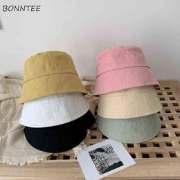 Bucket Hats Women Solid Casual Korean-style Sunscreen Fisherman Headwear Stylish Harajuku Couple Outdoors Caps Fashion Travel G220311
