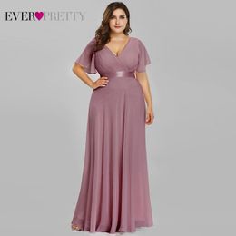Plus Size Pink Prom Dresses Long Ever Pretty V-Neck Chiffon A-line Robe De Soiree 2020 Navy Blue Formal Party Gowns for Women LJ200821