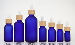 1pcs/lot bottle 5ml 10ml 15ml 20ml 30ml 50ml 100ml Bamboo Cap Essential Oil Frosted Glass Dropper Bottle