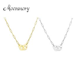 Moonmory Sterling Silver Handcuff Pendant & Necklace For Women Silver Chain Handcuff Necklace White Menottes Wholesale LJ201016