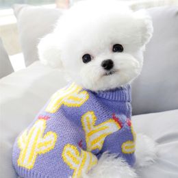Autumn and winter thick cactus print pet knitted sweater cat Teddy Bichon Pomeranian Schnauzer small dog dog clothes 201127