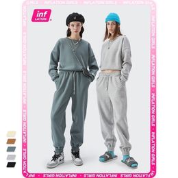 UIUC Thick Fleece Tracksuit Women Sportswear Sweatpant Set Winter Warm Casual Matching Sweatsuit Lady Jogger Suit 220315