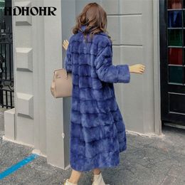 HDHOHR Real Whole Mink Fur X-Long Coat Factory Direct Sale Winter Slim Warm Female Mink Fur Long Turn-down Collar Jacket 201212