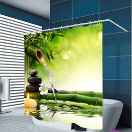 Stone Green Bamboos Printed Shower Curtain Flower Bath Curtain Polyester Waterproof 3D Decor Shower Curtain For The Bathroom New Y200108