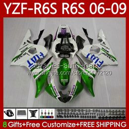 MOTO Fairings For YAMAHA YZF-R6S YZF R6 S 600 CC YZF600 2006-2009 Body 96No.171 YZFR6S 2006 2007 2008 2009 White green YZF-600 600CC YZF R6S 06 07 08 09 OEM Bodywork Kit