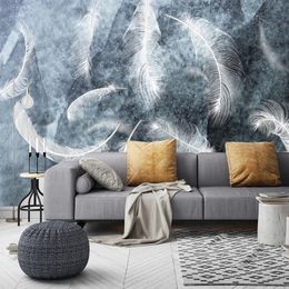 Custom 3D Photo Wallpaper Creative White Feather Fresco Modern Study Living Room Bedroom Bedside Wall Decorative Mural