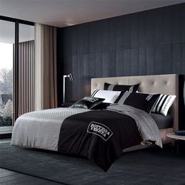 100% cotton Autumn Winter men's black white Duvet Cover Flat Sheet pillowcase 4pcs Bed Linens Bedding Set Bed Cover Set T200706