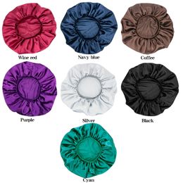 Extra Large Women Girl Pure Color Satin Night Sleep Caps Bonnet Hat Elastic Wide Band Hair Care