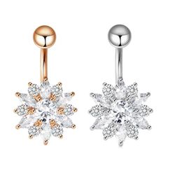 Sexy Women Crystal Piercing Nombril Rose Gold Barbell Earrings Surgical Steel Navel Belly Button Rings Body Jewellery