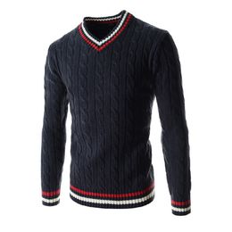 Luxury Jacquard Printed Man Knit Sweater Cotton V-neck Men's Winter Clothing Slim Fit Korean Tops Casual Vintage Thick Sweaters 201203