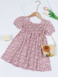 Toddler Girls Ditsy Floral Shirred Frill Trim Puff Sleeve Dress Without Bag SHE