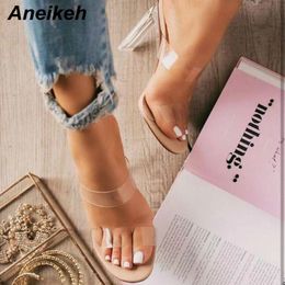 Aneikeh Sexy Slipper Slip On Thin Heels Slides PVC Jelly Slippers Open Toe High Heels Crystal Women Women Transparent Heel shoes X1020