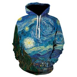 New Van Gogh Pittura a olio Notte stellata Stampa 3D Felpa con cappuccio Uomo Donna Moda Casual Harajuku Gothic Felpa Uomo Casual Felpa con cappuccio X1227