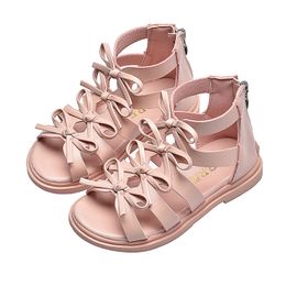 New Kids Sandals Girls Bow Lattice Flat Heel Beach Shoes Children Sandals For Girls Princess Casual Sneakers Size 21-36 210226