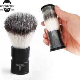 MOQ 100 pcs Customised LOGO Black Metal Handle Shaving Brush in Gift Case Barber Shave Beard Facial Cleaning Brushes