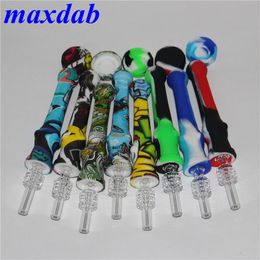 Smoke Silicone Nectar pipe Mini Straw hand Pipes with quartz Nail For smoking accessories Dab Rig Silicon bongs Pipe