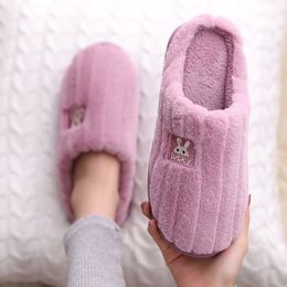 Winter Slippers Women Rabbit Fur Plush Slippers for Girls Simple Stripes Home Shoes Soft Cozy Zapatillas Casa Mujer Lucky Y201026 GAI GAI GAI